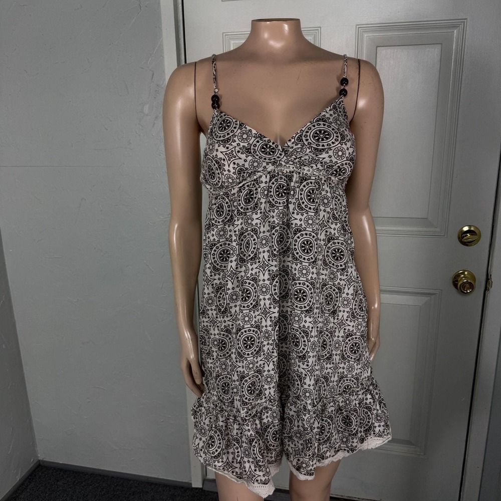 Vintage L.e.i. Women's Dress Medium Floral boho Babydoll Cotton Lace Bead W4-26